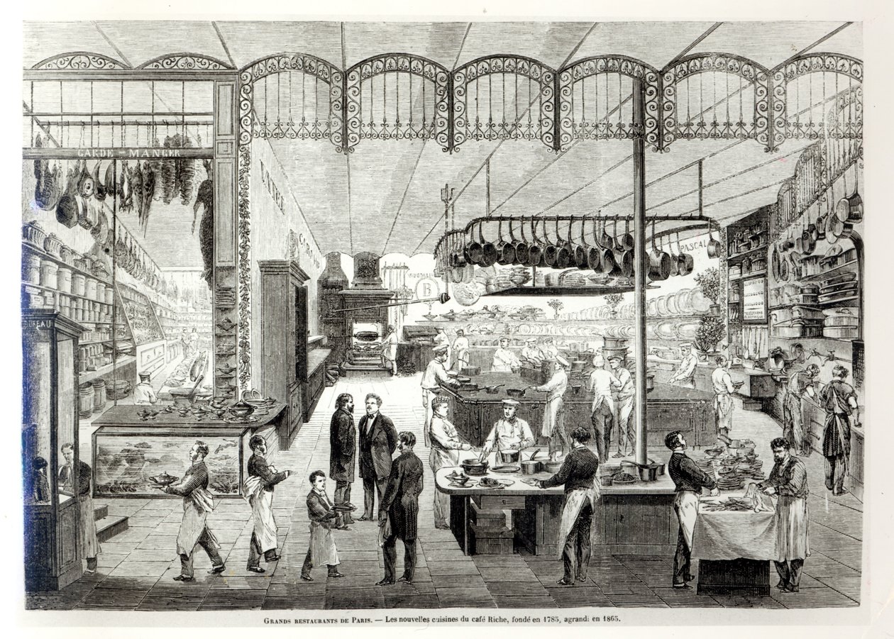 Nowe kuchnie Cafe Riche, 1866 autorstwa French School