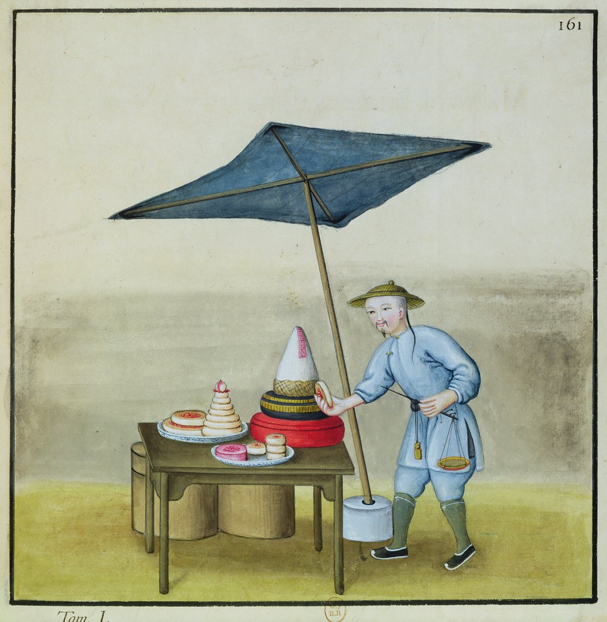 Sprzedawca ciast, z książki o ulicach Pekinu, ok. 1785 (toaleta i gwasz na papierze) autorstwa French School