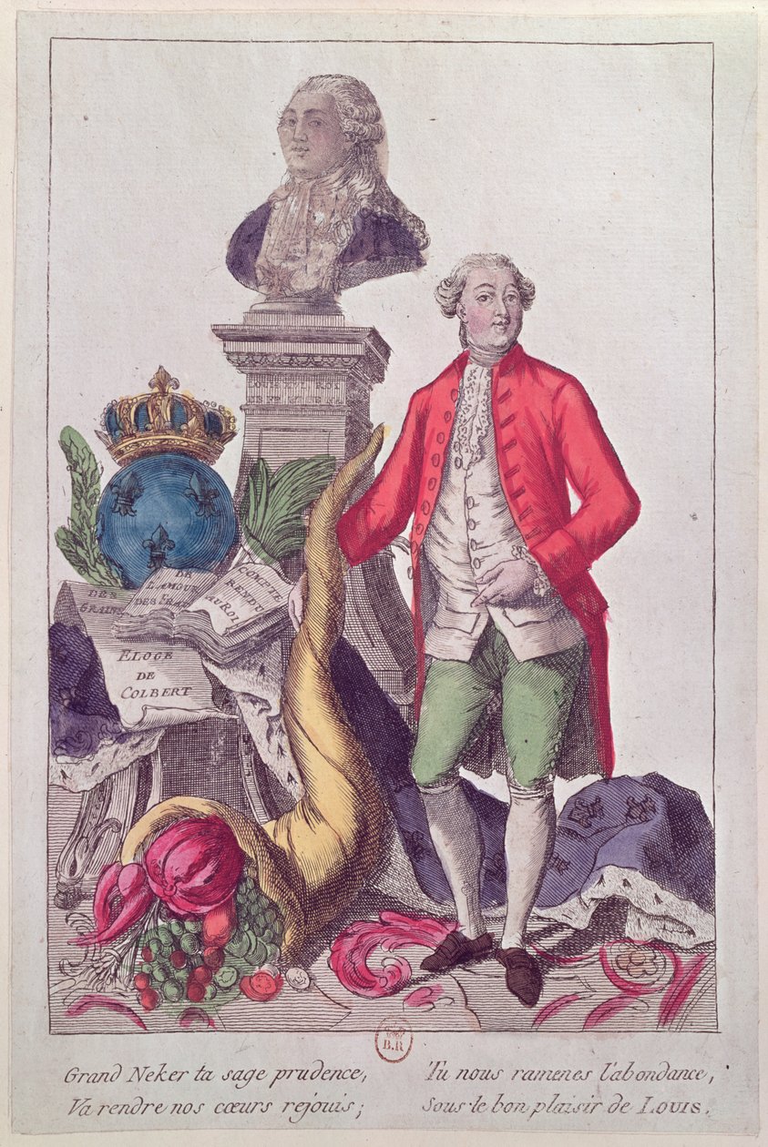 Zew Jacquesa Neckera (1732-1804) 16 lipca 1789 (kolorowy grawerunek) autorstwa French School