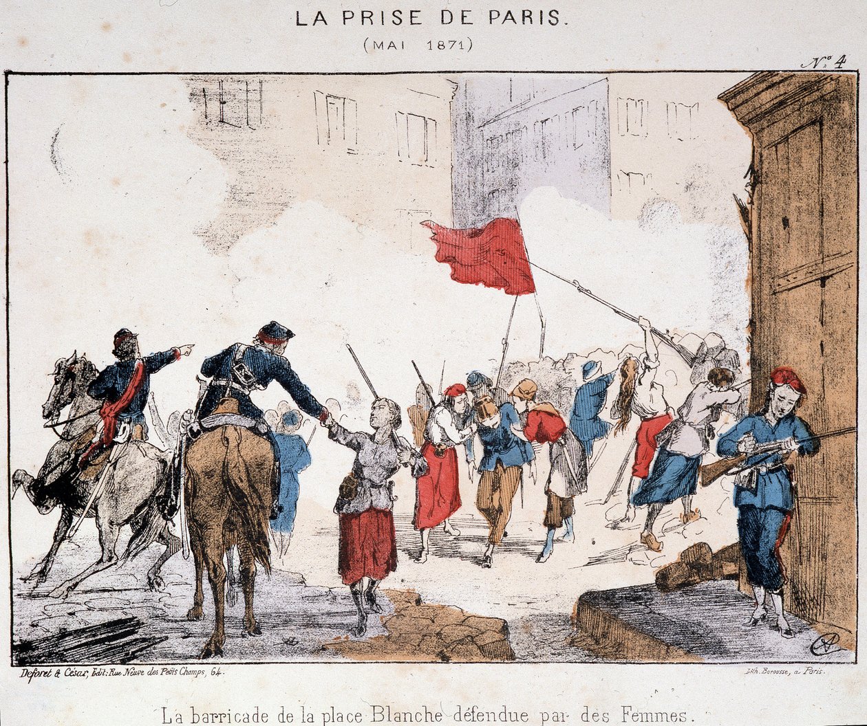 Zdobycie Paryża w maju 1871: barykada Place Blanche broniona przez kobiety autorstwa French School