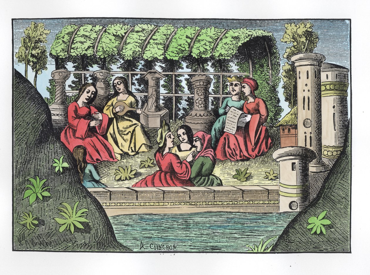 Zamek Alamond i jego zaklęcia, z Podróży Marco Polo, skopiowane przez Alberta Coinchona (zm. 1871) z oryginalnego rękopisu (późniejsze zabarwienie) autorstwa French School