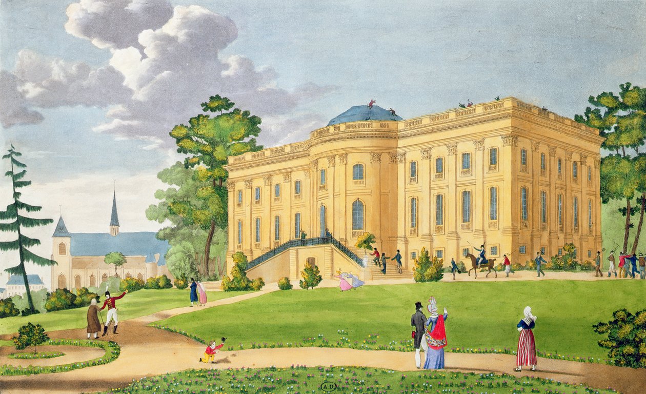 Zamek Montmorency pod Paryżem, ok. 1815-20 (kolor grawerowany) autorstwa French School