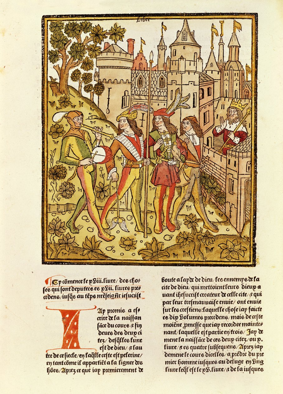 Miasto Boga i miasto tego stulecia, z La Cite de Dieu, 1486-87 (ksylografia) autorstwa French School