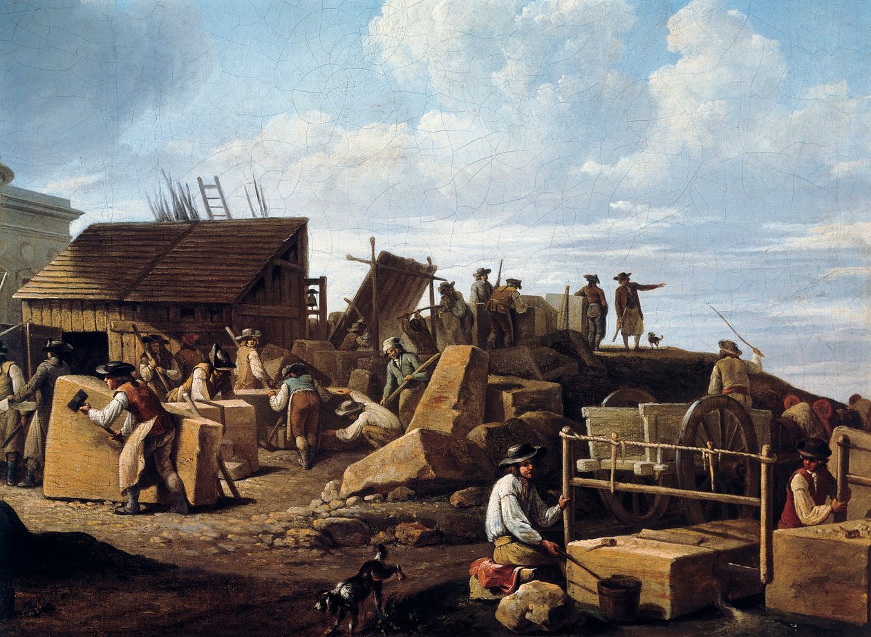 Budowa Hotelu de Salm, Paryż (detal), 1786 (olej na płótnie) autorstwa French School