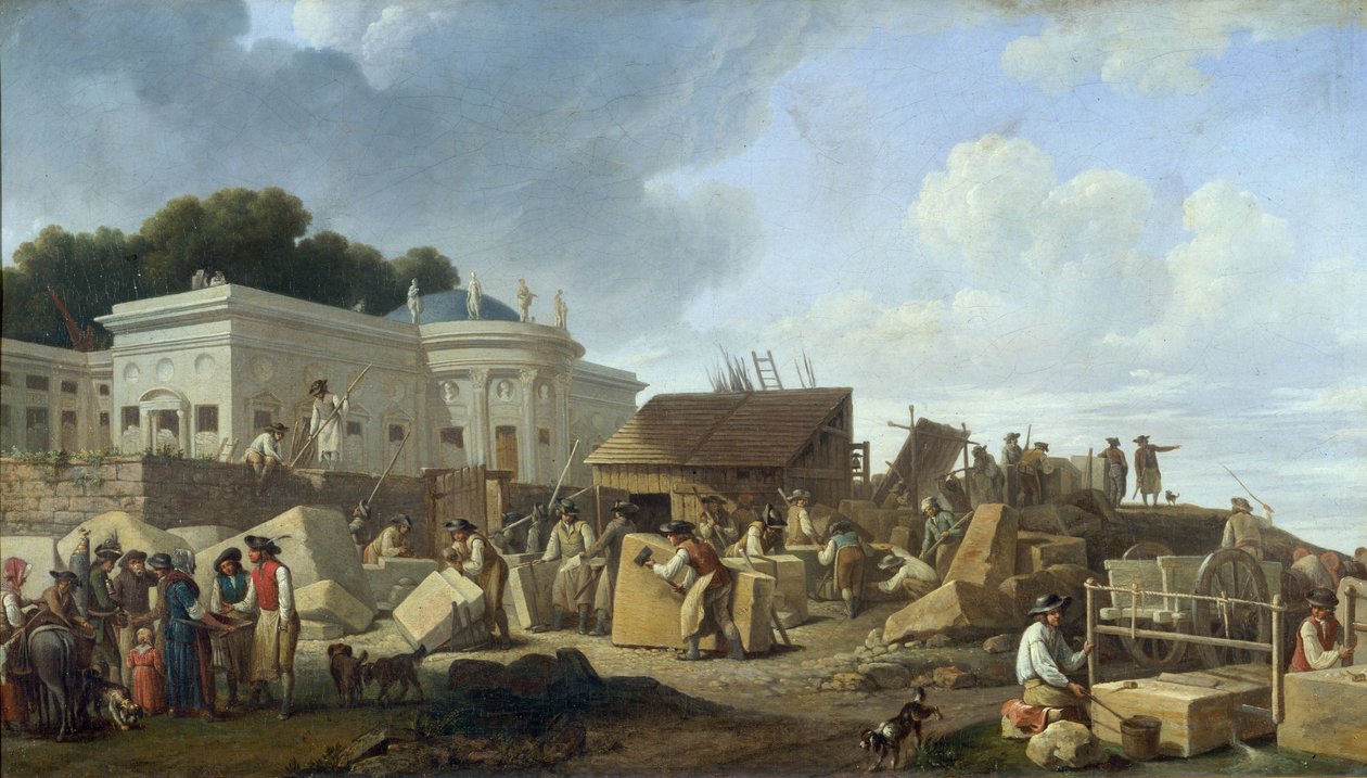 Budowa hotelu de Salm w 1786 r. (olej na płótnie) autorstwa French School