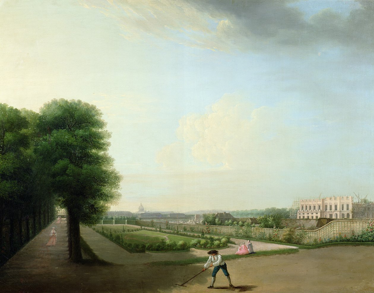 Budowa Placu Ludwika XV z Ogrodu Hotelu de Resnel, ok. 1760 autorstwa French School