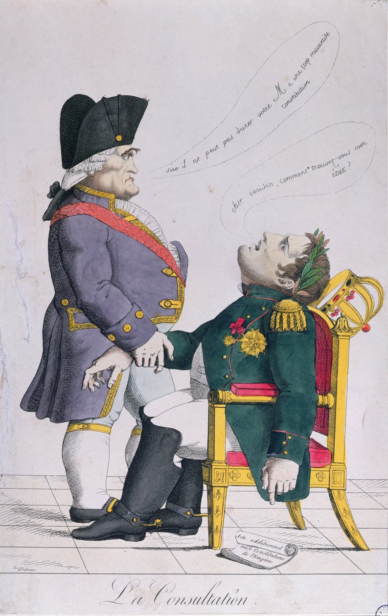 Konsultacja, karykatura Cambaceres (1753-1824) i Napoleona (1769-1821) c.1810-14 autorstwa French School