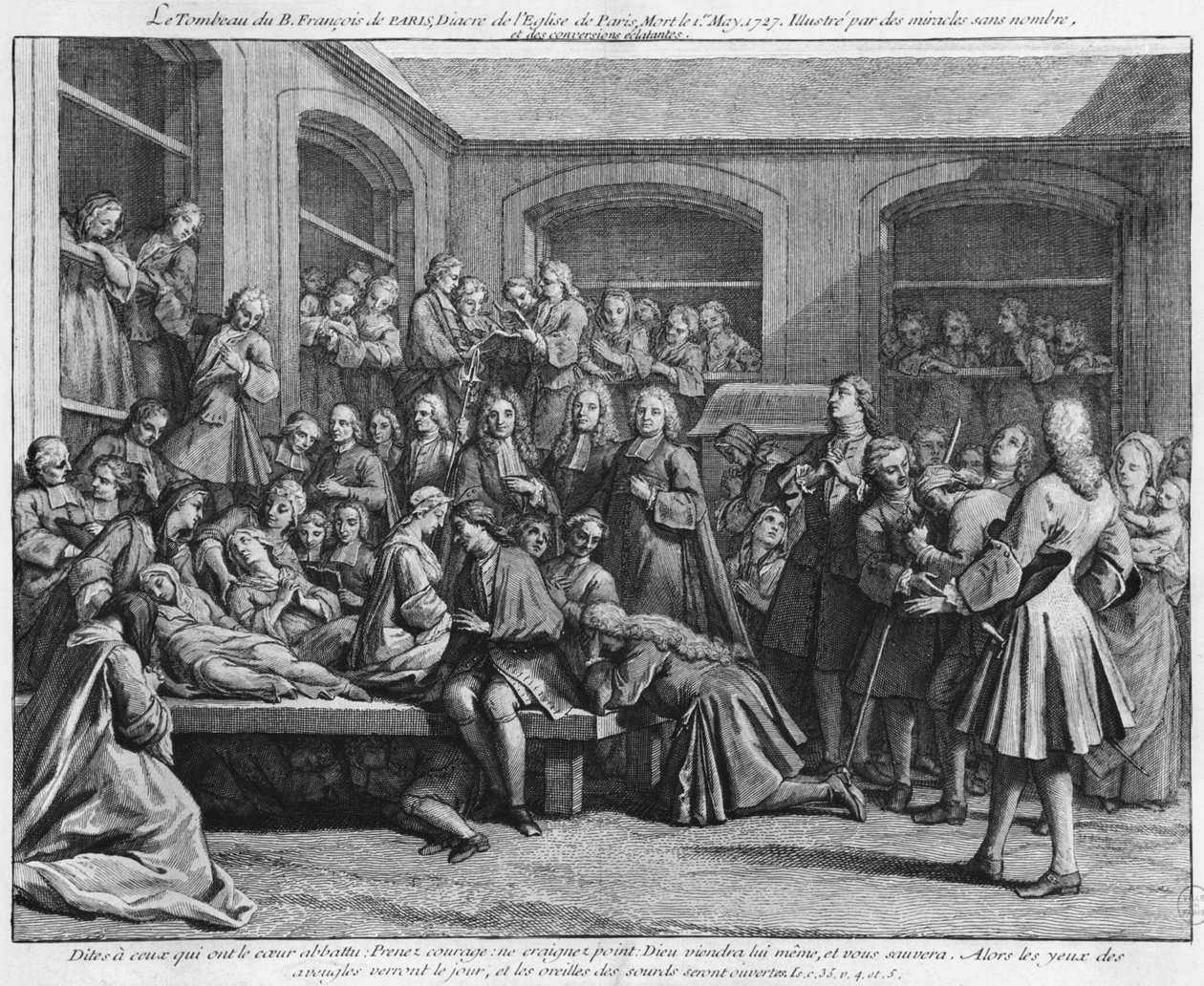 Konwulsjoniści cmentarza parafialnego Saint-Medard w Paryżu, ilustracja z La verite des cuds de M. de Paris... Louis Basile Carre de Montgeron (1686-1754) 1737 autorstwa French School