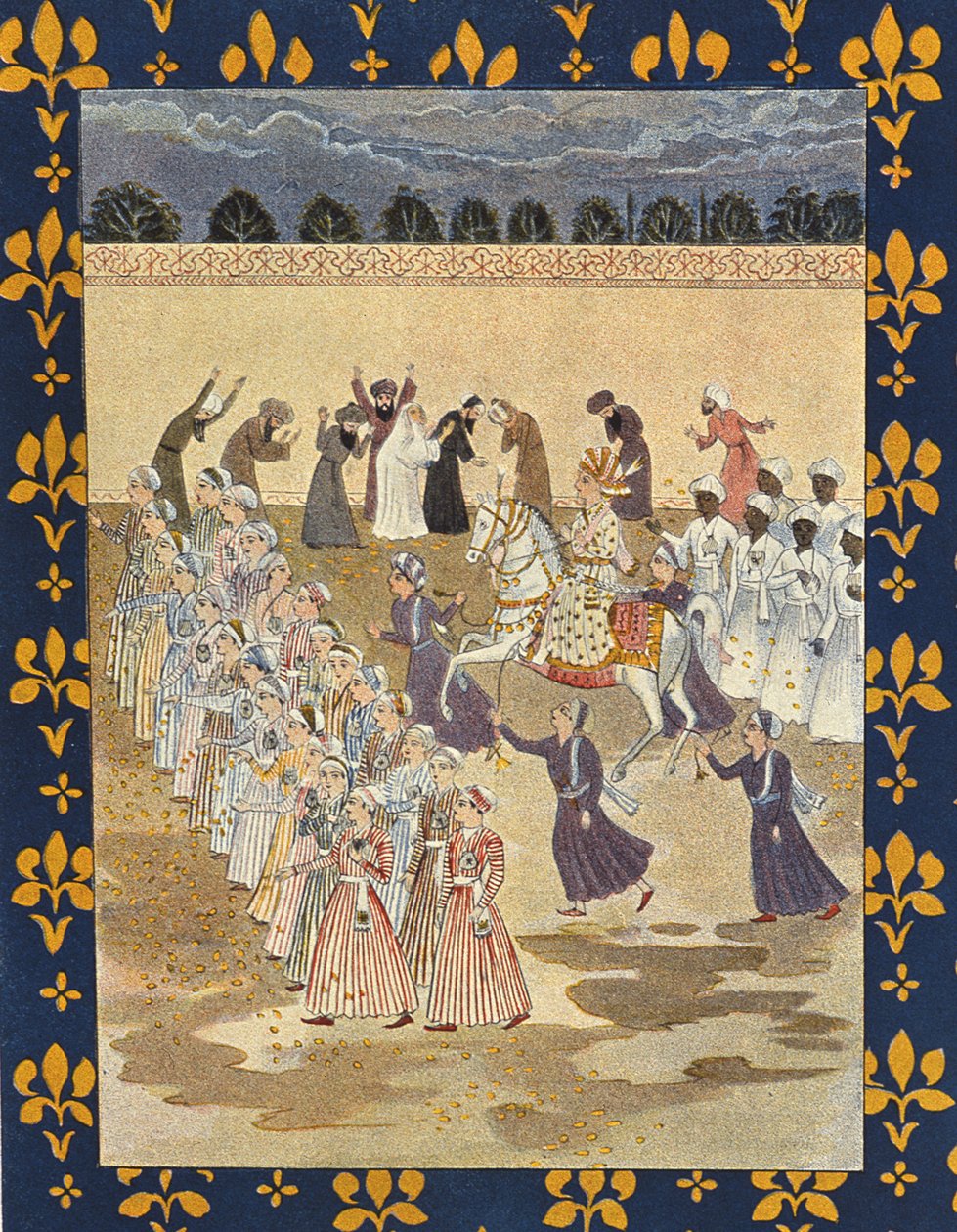 Orszak Aladyna, ilustracja dla Aladyna, z „Arabskich nocy”, 1895 (kolor grawerowany) autorstwa French School