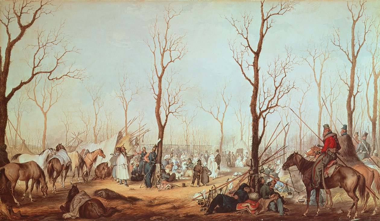 Kozacy na Polach Elizejskich, 1815 (wc na papierze) autorstwa French School
