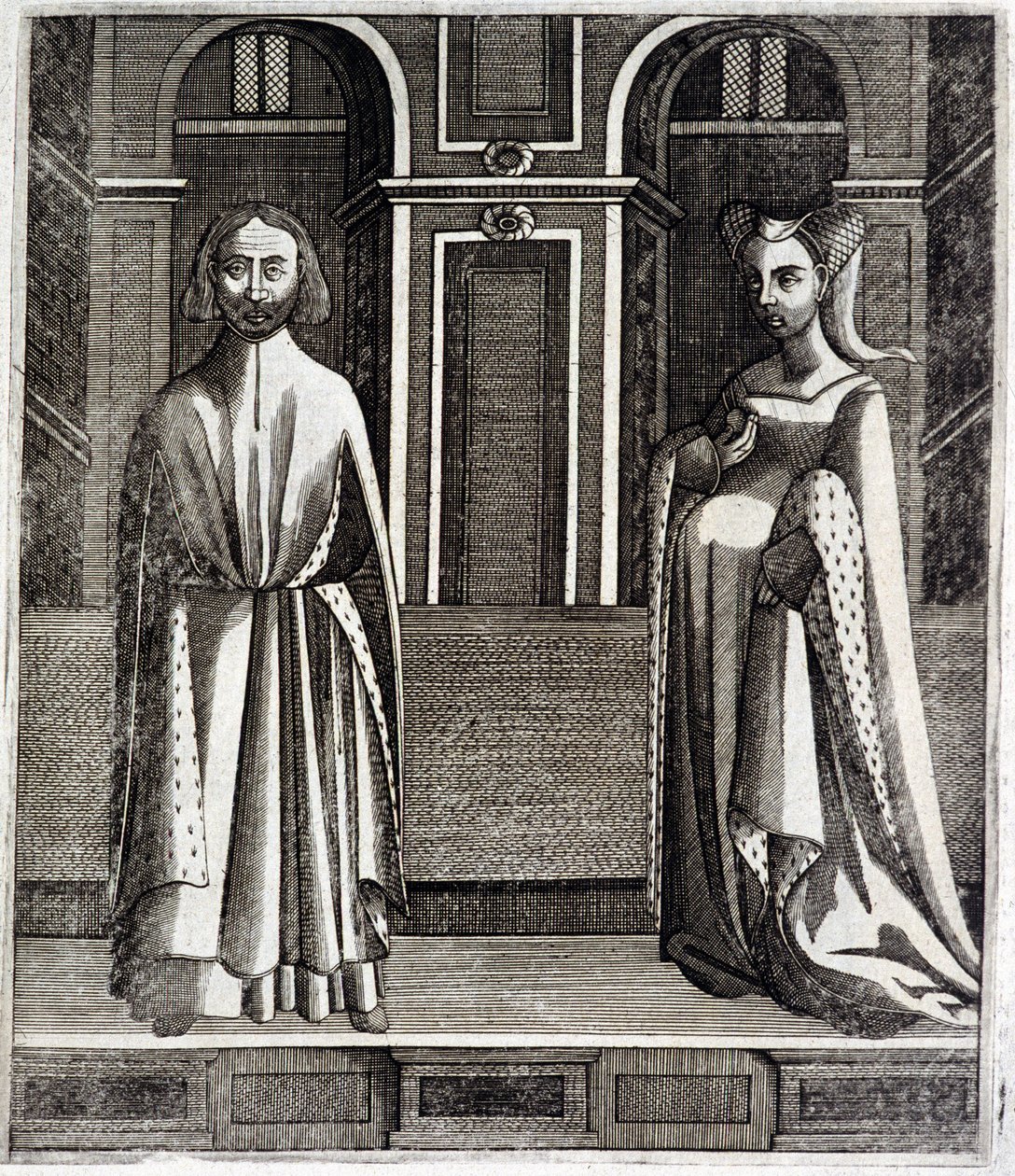 Hrabia Poitiers i Toulouse Alphonse (1220-1271) i jego żona Jeanne (córka Raymonda VII) (1220-1271) - w „Histoire des counts de Toulouse” Guillaume de Catel, Tuluza autorstwa French School