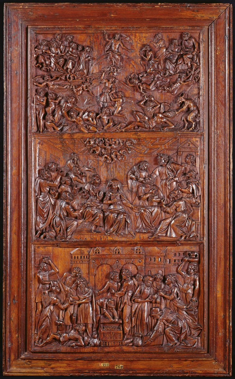 Credo, Panel III: Sąd Ostateczny, Pięćdziesiątnica i Komunia Świętych, 1587 (drewno) (patrz także 4140367 i 414039) autorstwa French School