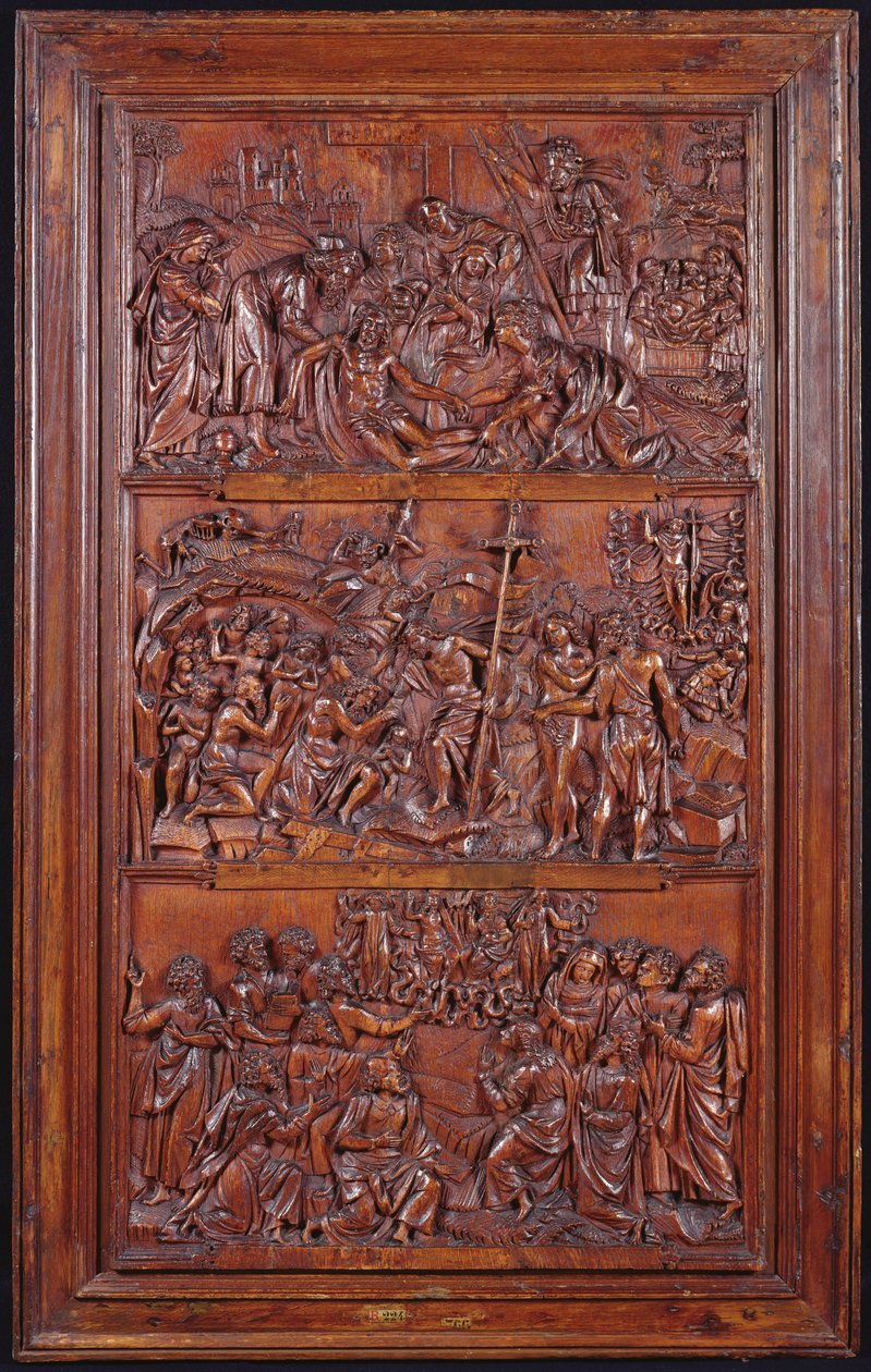 Credo, Panel II: Zejście z Krzyża, Złożenie do Grobu, Zmartwychwstanie i Zejście do Otchłani i Wniebowstąpienia, 1587 (drewno) (patrz także 414036, 4140389) autorstwa French School