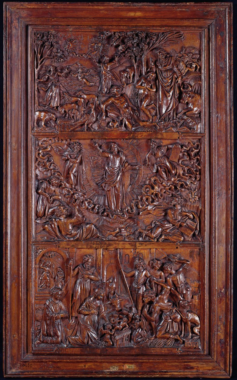 Credo, Panel I: Stworzenie świata, Przemienienie, Zwiastowanie i Narodzenia, 1587 (drewno) (patrz także 414037-9) autorstwa French School