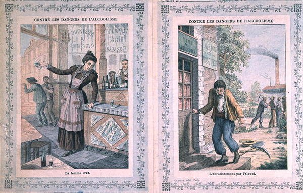 Niebezpieczeństwa alkoholizmu, okładka szkolnego zeszytu ćwiczeń. ok. 1900 (kolor lito) autorstwa French School