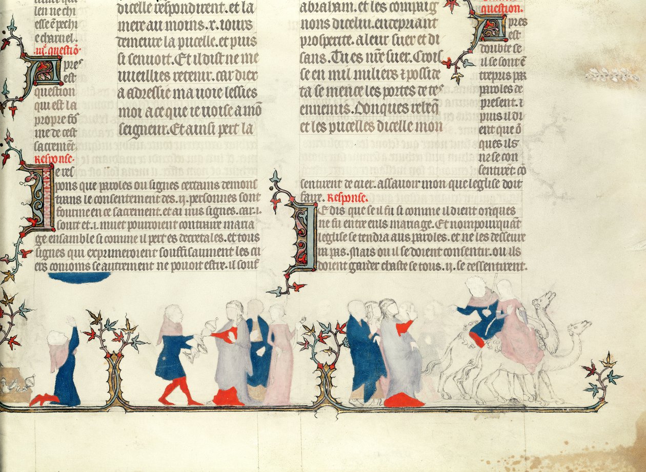 Odejście Rebeki z Eliezerem, z Biblii Jana de Sy, c.1355 autorstwa French School