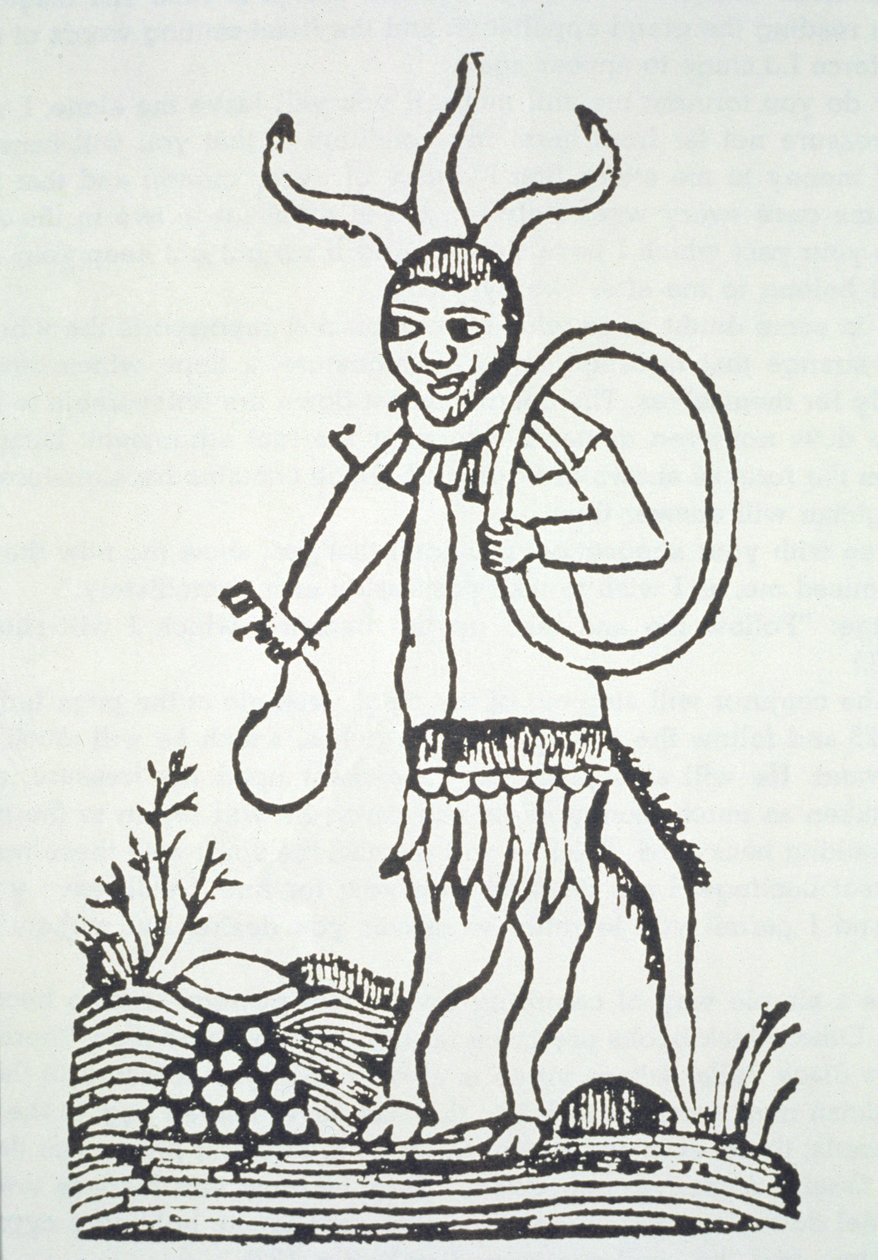 Diabeł wskazujący ukryte skarby, kopia ilustracji z Le Veritable Dragon Rouge, wersja 2, Lille 1521, wykorzystana w Historii magii, wydanej pod koniec XIX wieku autorstwa French School