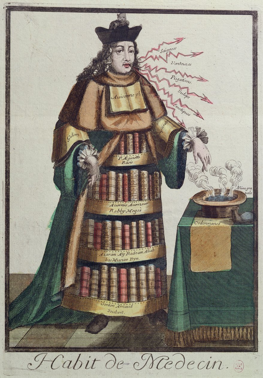 Doktor, projekt kostiumu alegoryczny, według wizerunku wyrytego przez jednego z rodu Larmessinów, ok. 1640-84 autorstwa French School