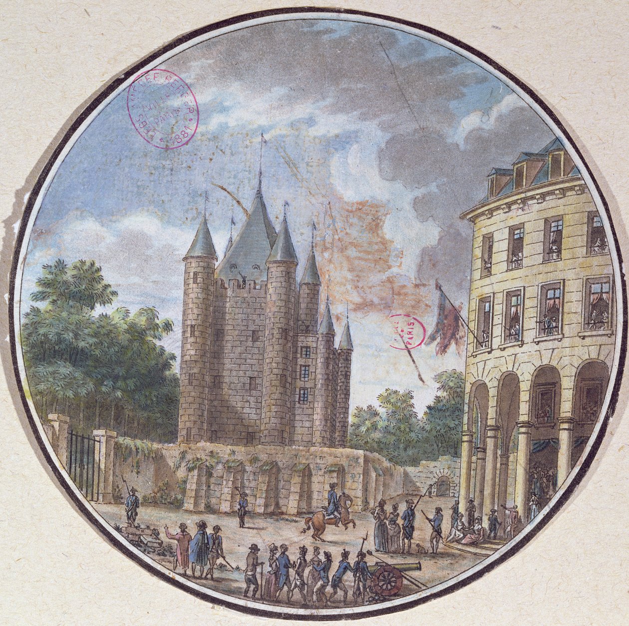 Donjon Świątyni, Paryż (kolorowy grawerunek) autorstwa French School