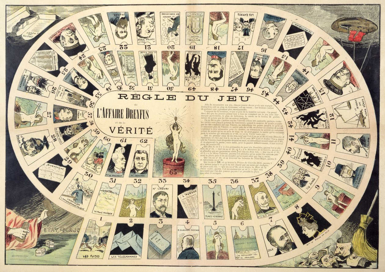 Dreyfus Affair Game, z portretami różnych zaangażowanych osób, koniec XIX wieku autorstwa French School