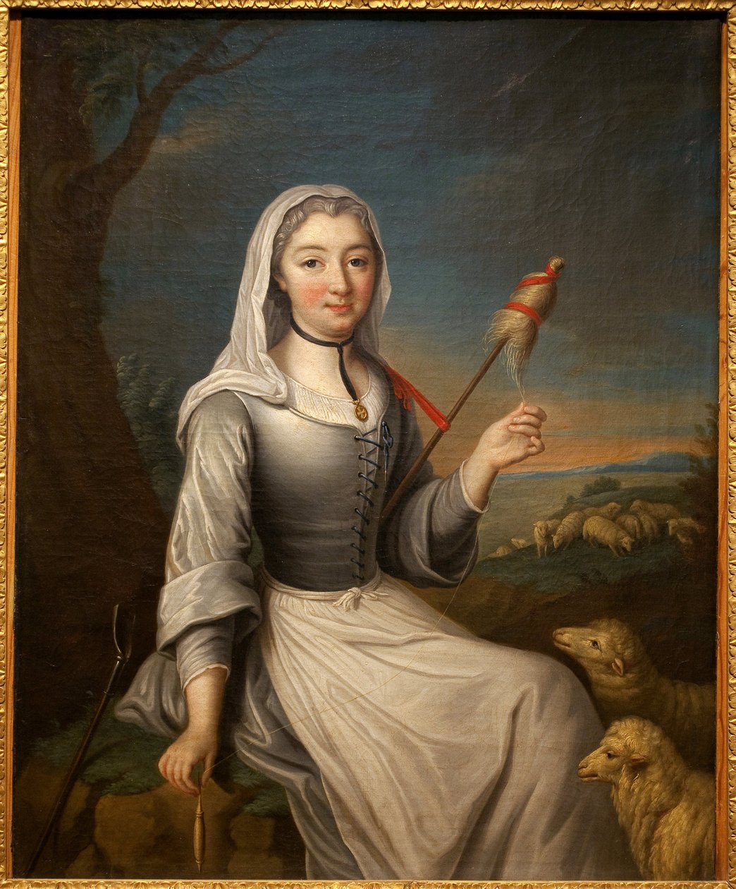 Księżna Villars (?) w bergere trzymająca pałki. Malarstwo francuskie, olej na płótnie, 80 x 63,6 cm, I poł. XVIII w. Musee de Tesse, Le Mans. autorstwa French School
