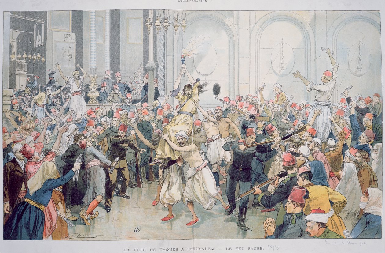 Wielkanocna procesja Świętego Ognia w Jerozolimie, 1895 autorstwa French School