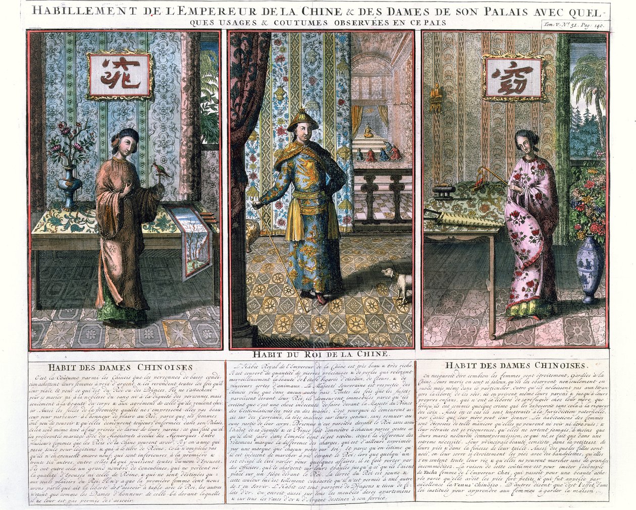 Cesarz Chin i Dwie Szlachcianki, ilustracja z przedruku China Monumentis autorstwa Athanasius Kircher (1601-80) autorstwa French School