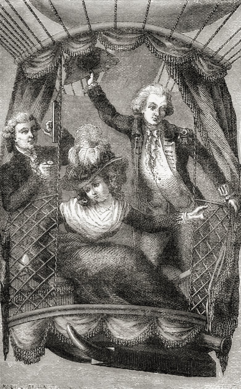Pierwsze wejście balonem w Anglii, 15 września 1784, z „Wonderful Balloon Ascents or the Conquest of the Skies”, autorstwa Fulgence Marion, opublikowanej w ok. 1870 r. (lito) autorstwa French School