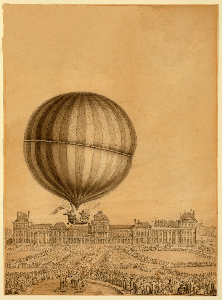 Pierwszy załogowy lot balonem gazowym, 1 grudnia 1783, c.1783 autorstwa French School