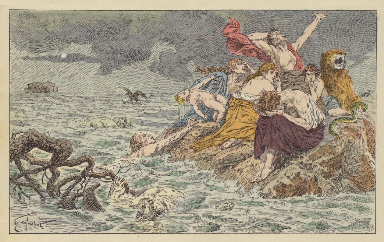 The Flood (kolorowa litografia) autorstwa French School