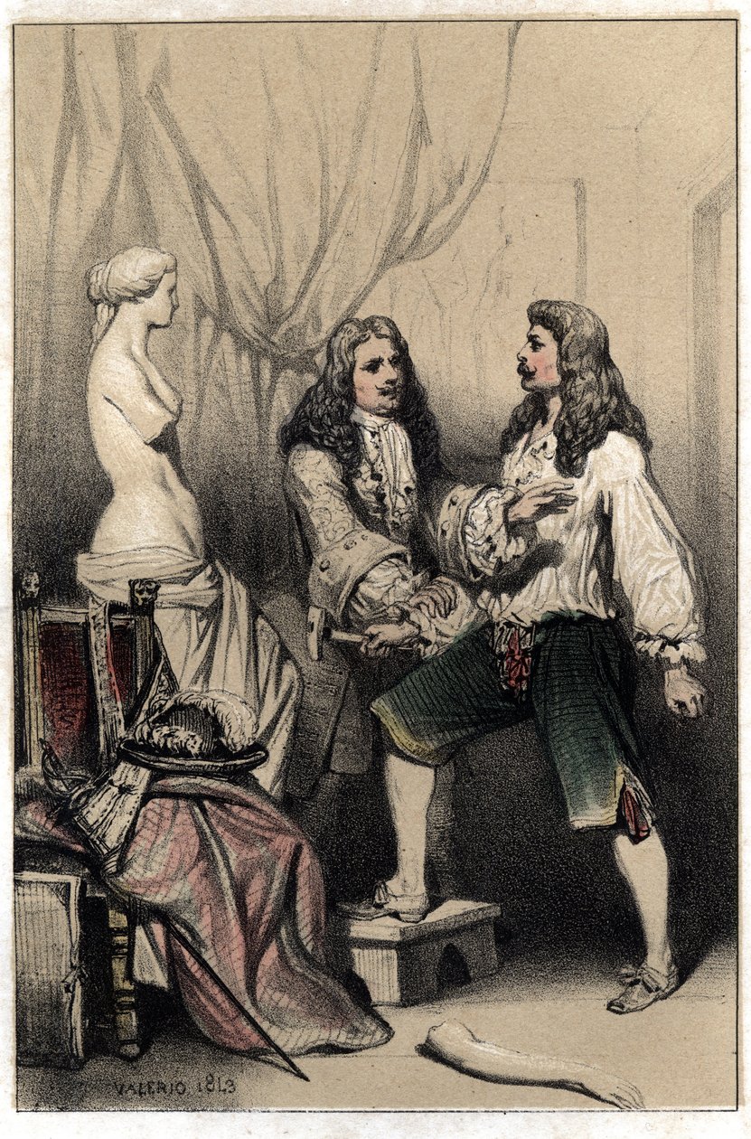 Francuski rzeźbiarz Pierre Puget (1620-1694) zdarzyło się, że złamał swoją Wenus zgodnie z mierną propozycją zaproponowaną przez jego sponsora. Tabliczka zaczerpnięta z dwukolorowego graweru Valerio „Sceny de la vie d
