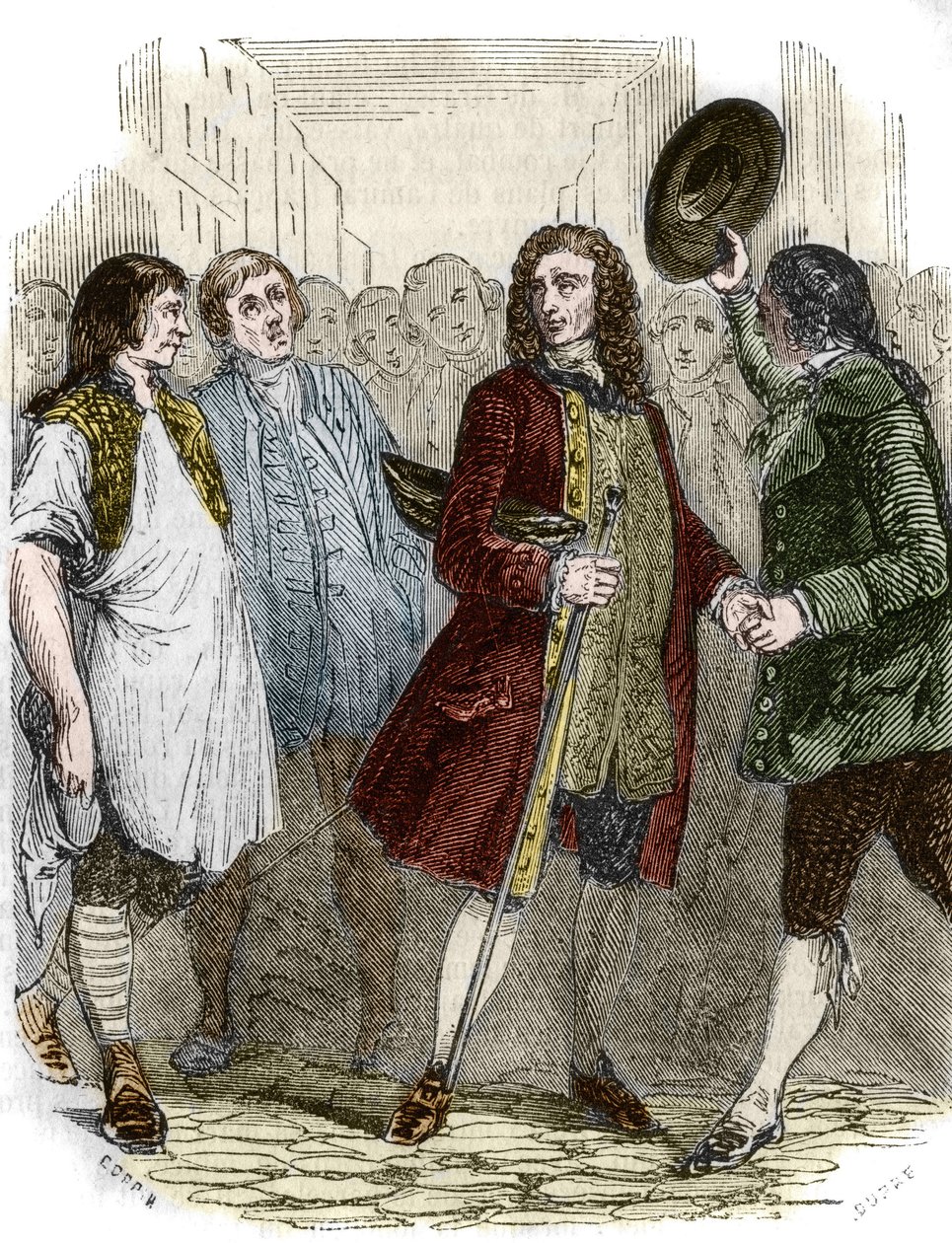 Francuski pisarz i filozof Francois-Marie Arouet dit Voltaire (1694-1778) powrócił do Francji po wygnaniu. Rycina XIX wieku. autorstwa French School