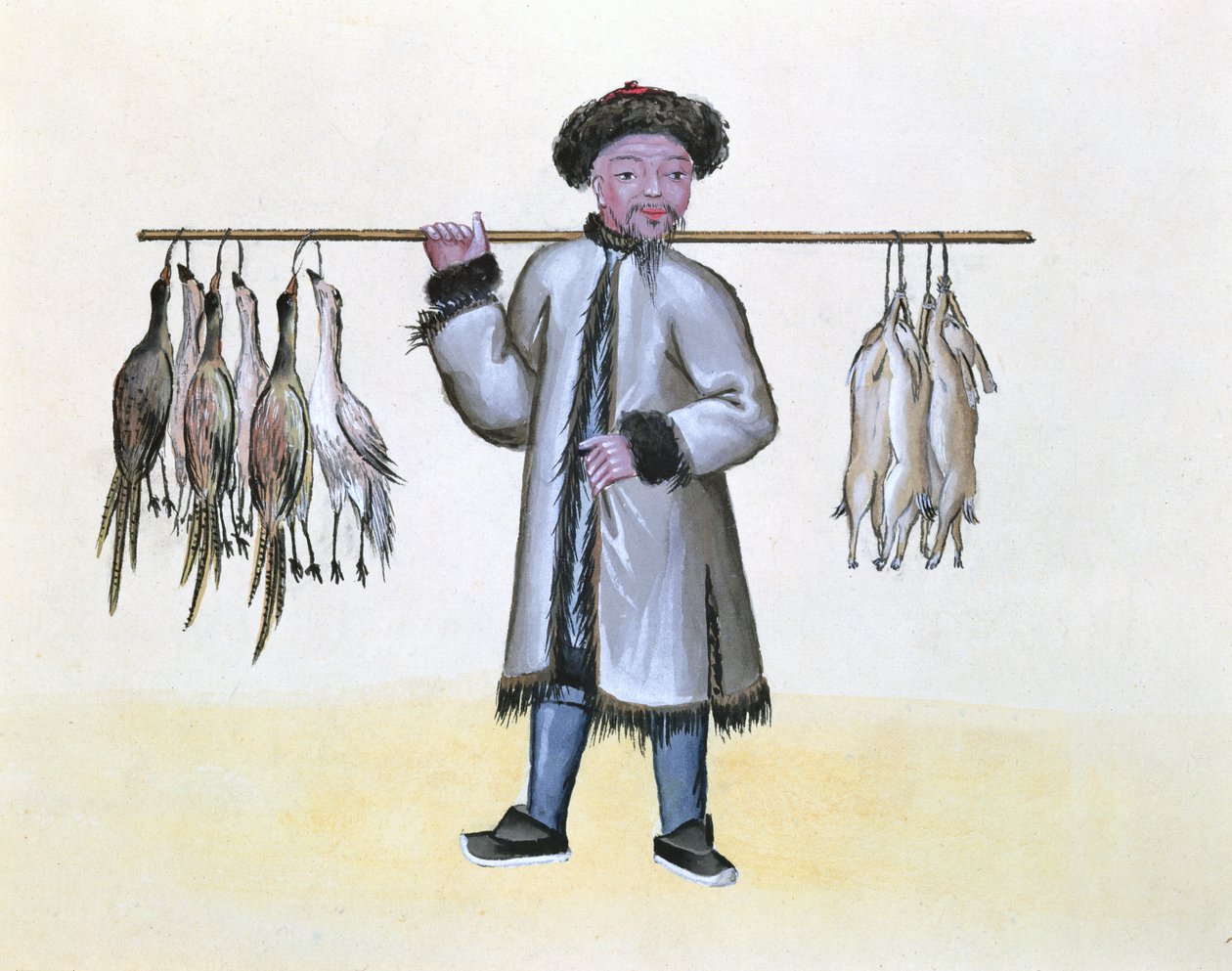 Sprzedawca zwierzyny, z książki o ulicach Pekinu, ok. 1785 (toaleta i gwasz na papierze) autorstwa French School