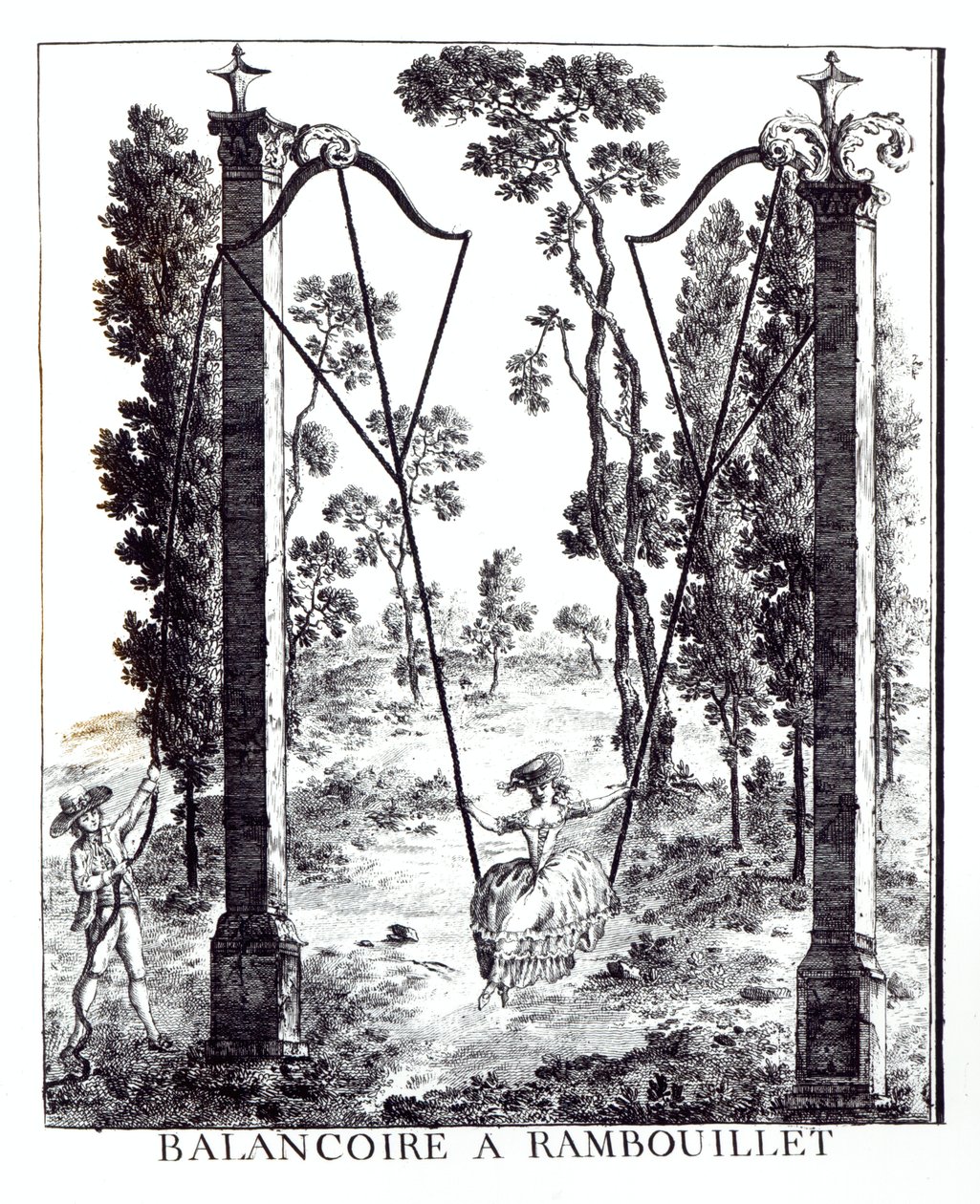Huśtawka ogrodowa w Rambouillet, z Details des Nouveaux Jardins a la Mode autorstwa George