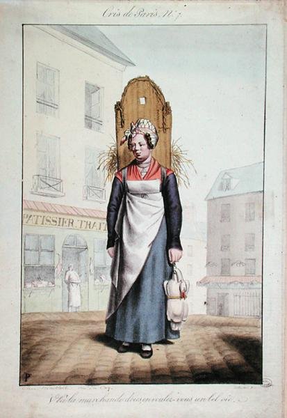 Sprzedawca gęsi, numer 7 z serii „Okrzyki Paryża”, ok. 1820 (kolor lito) autorstwa French School