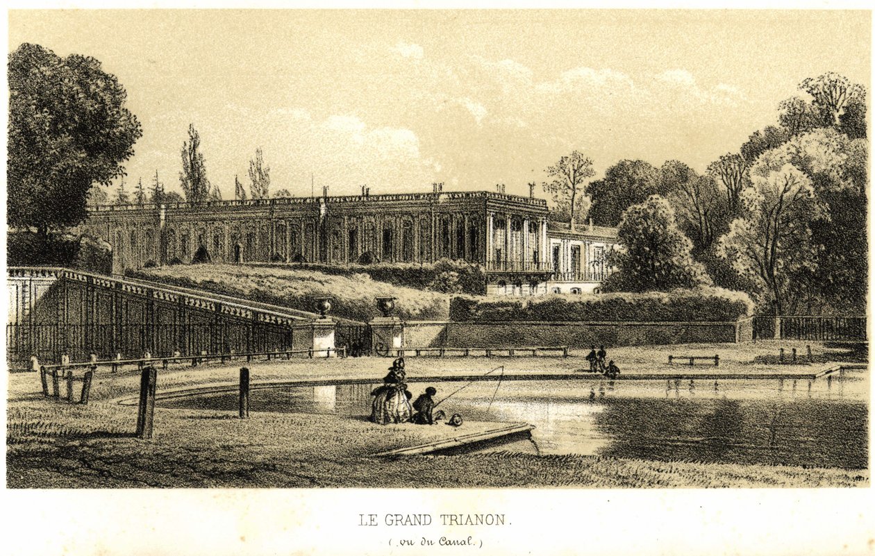 Grand Trianon, widziany z kanału w Wersalu w 1857 roku. autorstwa French School