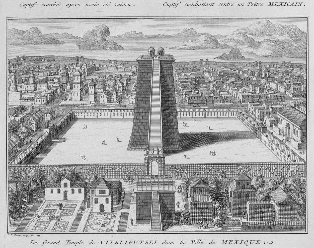 Wielka Świątynia Vitsliputsli w Mexico City, ilustracja z obrzędów i zwyczajów religijnych, ryt Bernard Picart (1673-1733) 1722 autorstwa French School