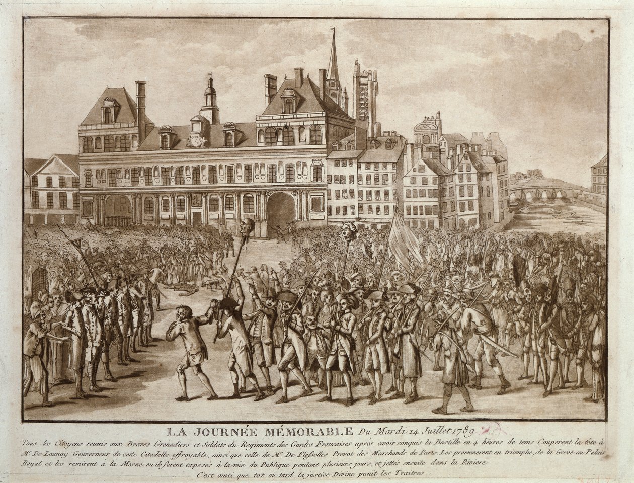 Szefowie Launay i Flesselles na promenadzie przed hotelem de Ville, 14 lipca 1789 autorstwa French School