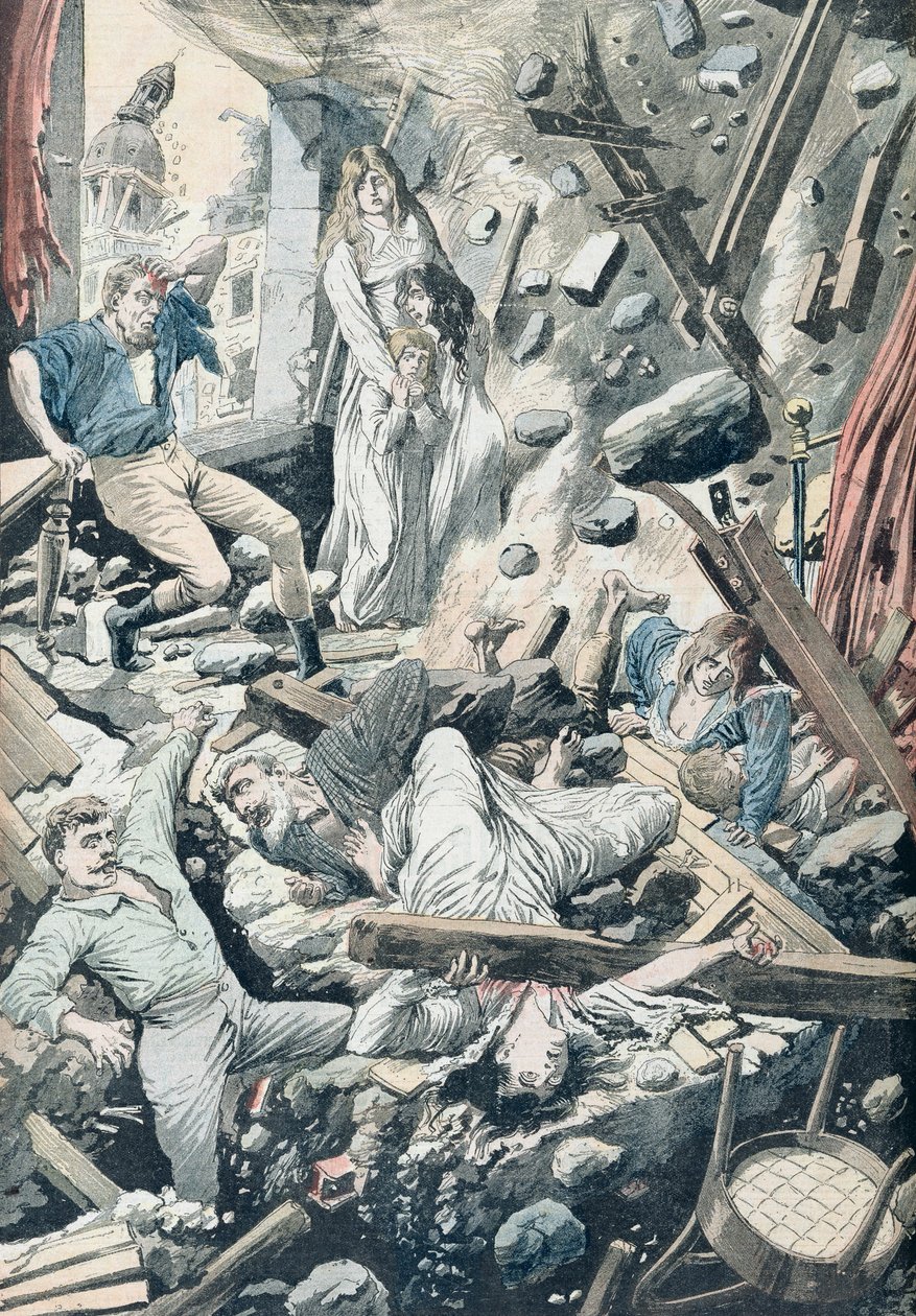 Straszne konsekwencje strasznego trzęsienia ziemi w San Francisco, ilustracja z „Le Petit Journal”, 29 kwietnia 1906 autorstwa French School