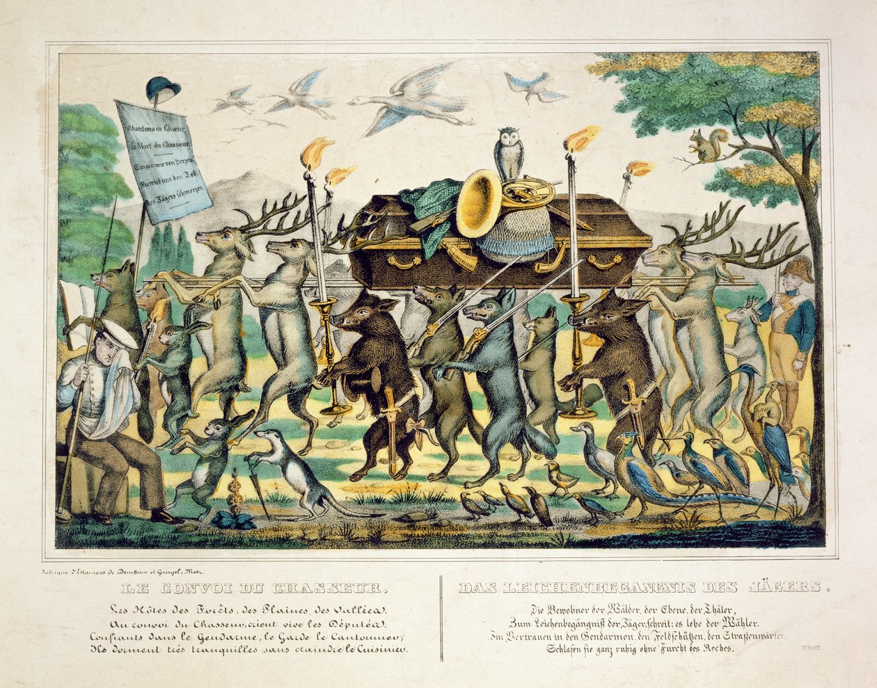Procesja myśliwych, ok. 1850 (ręcznie kolorowana lito) autorstwa French School