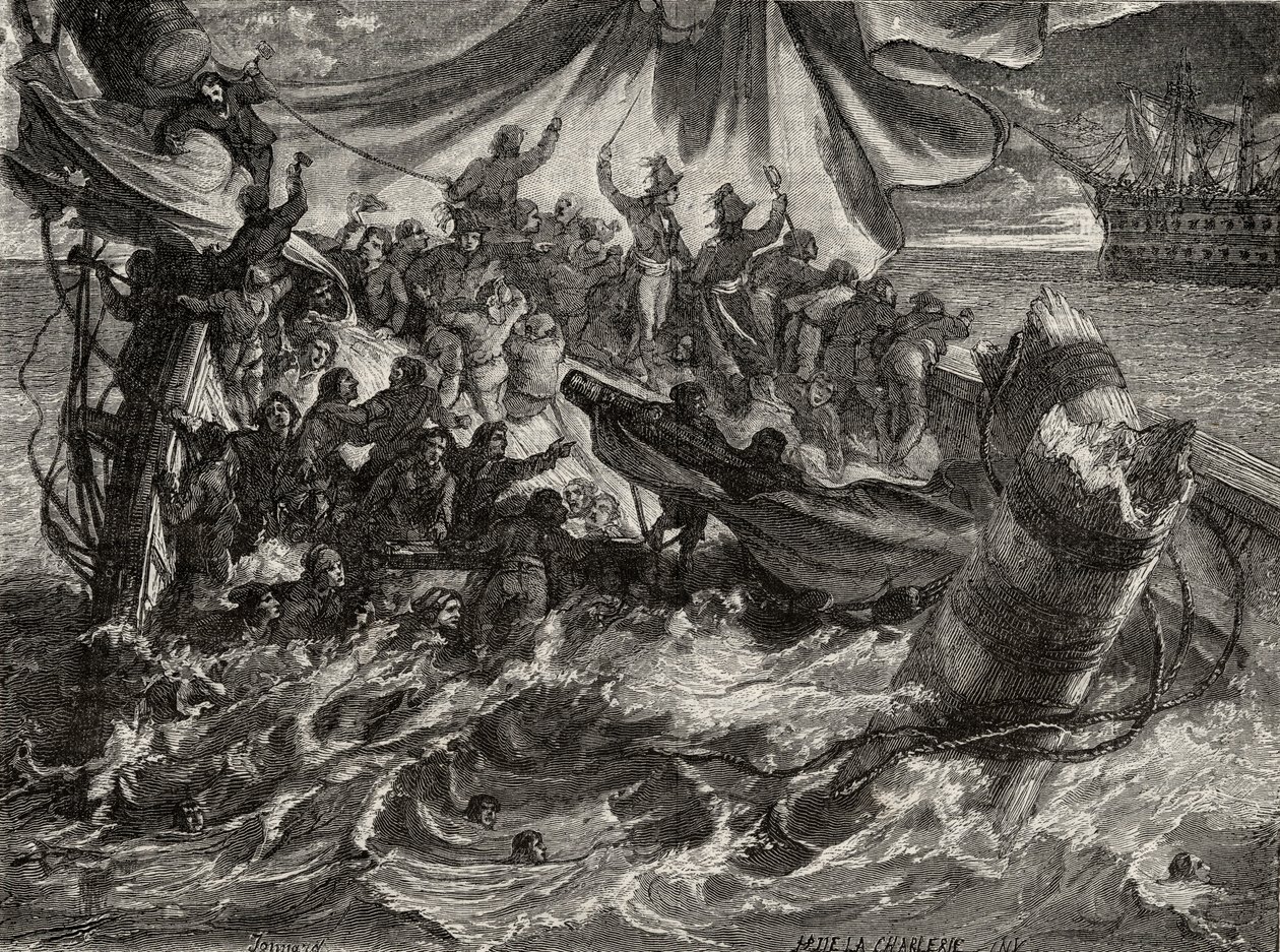 Incydent „Le Vengeur”, 1 czerwca 1794, z „Histoire de la Revolution Francaise” Louisa Blanca (1811-82) autorstwa French School