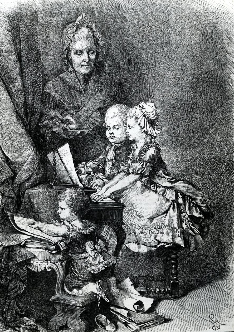 Niemowlę Mozart grający na pianinie autorstwa French School