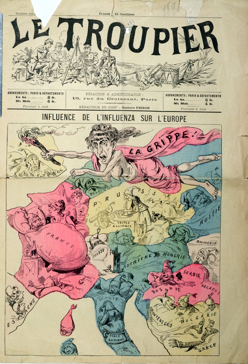 Wpływ grypy na Europę, z Le Troupier, 1890 autorstwa French School