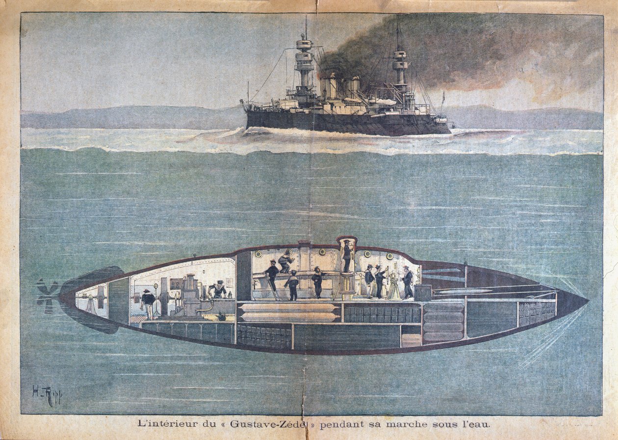 Wnętrze Gustave-Zedei pod wodą, 1899 (kolor grawerowany) autorstwa French School