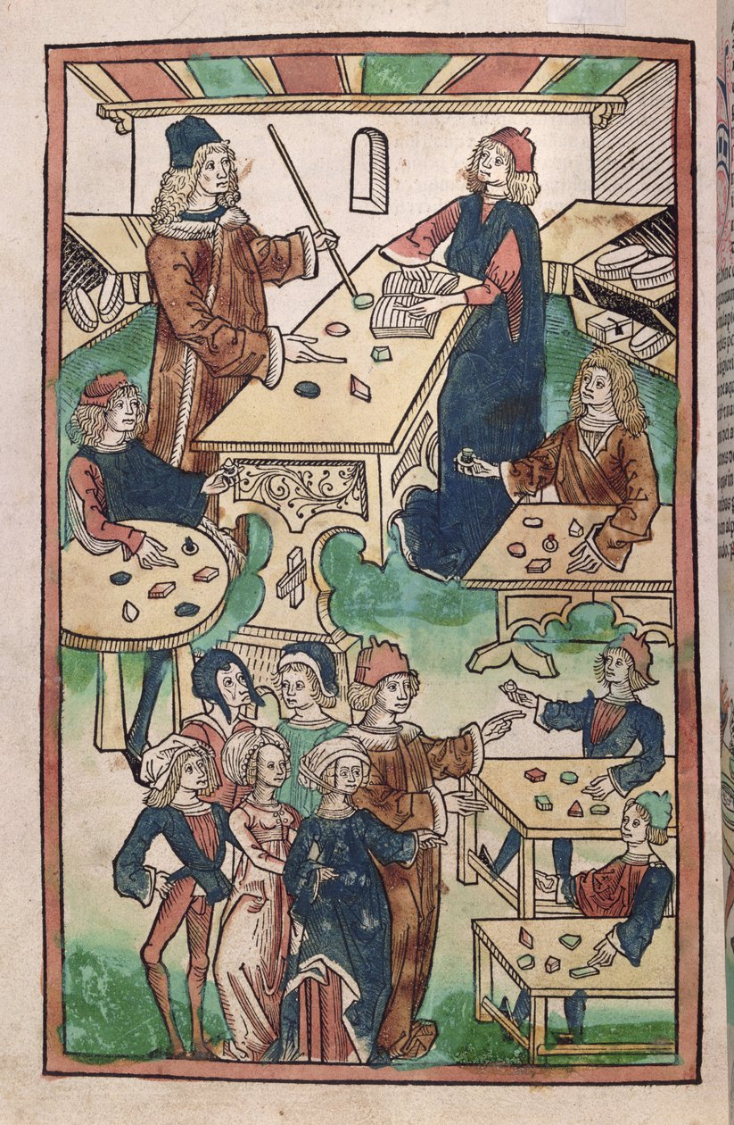 Sklep jubilerski, 1491 (kolorowy drzeworyt) autorstwa French School