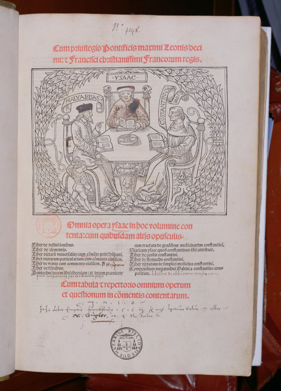The Jewish Doctors: Isaac, Constantine and Ali Abbas (Haly Abbas), opublikowana w Lyonie, 1515 autorstwa French School