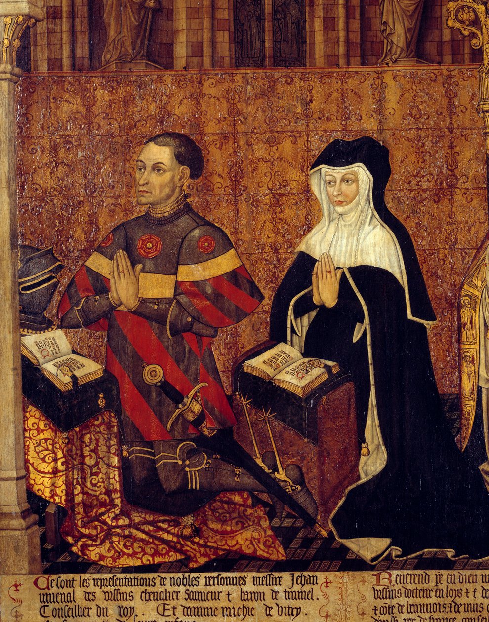 Jouvenel Family of Ursins Fragment autorstwa Jeana Juvenala des Ursins (1360-1431) i jego żony. Malarstwo na drewnie Szkoły Francuskiej. 1443-1449. Słońce 1,3x3,5 m Paryż, Narodowe Muzeum Średniowiecza, Thermes de Cluny autorstwa French School