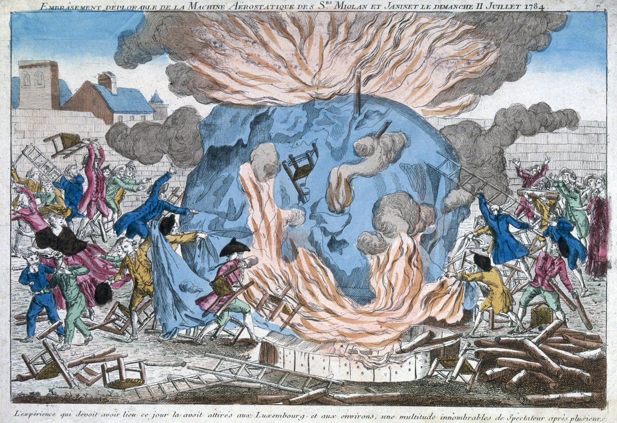 Żałosne spalenie aerostatu Mioloan i Janinet, 11 lipca 1784 r. autorstwa French School