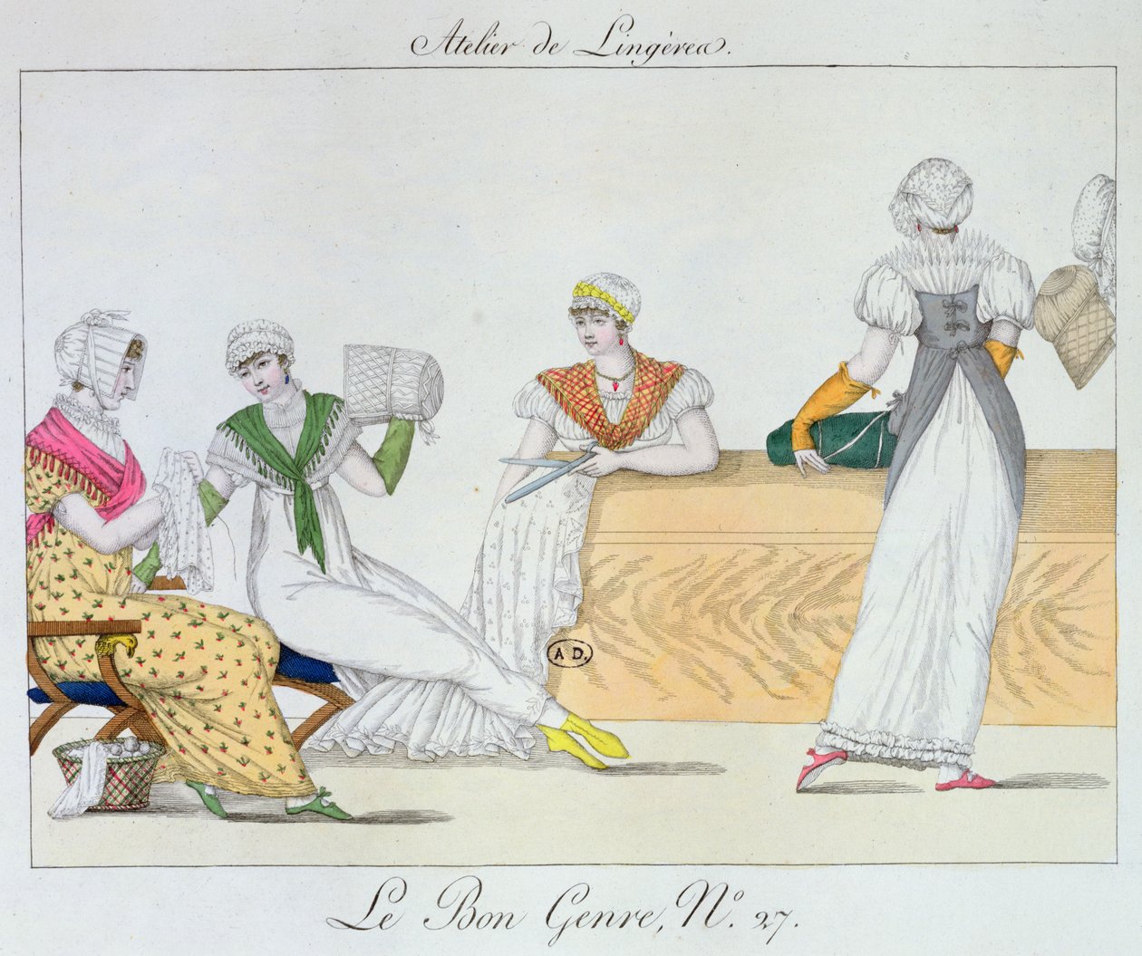 Warsztat bielizny, płyta 27 z gatunku Le Bon, 1827 autorstwa French School
