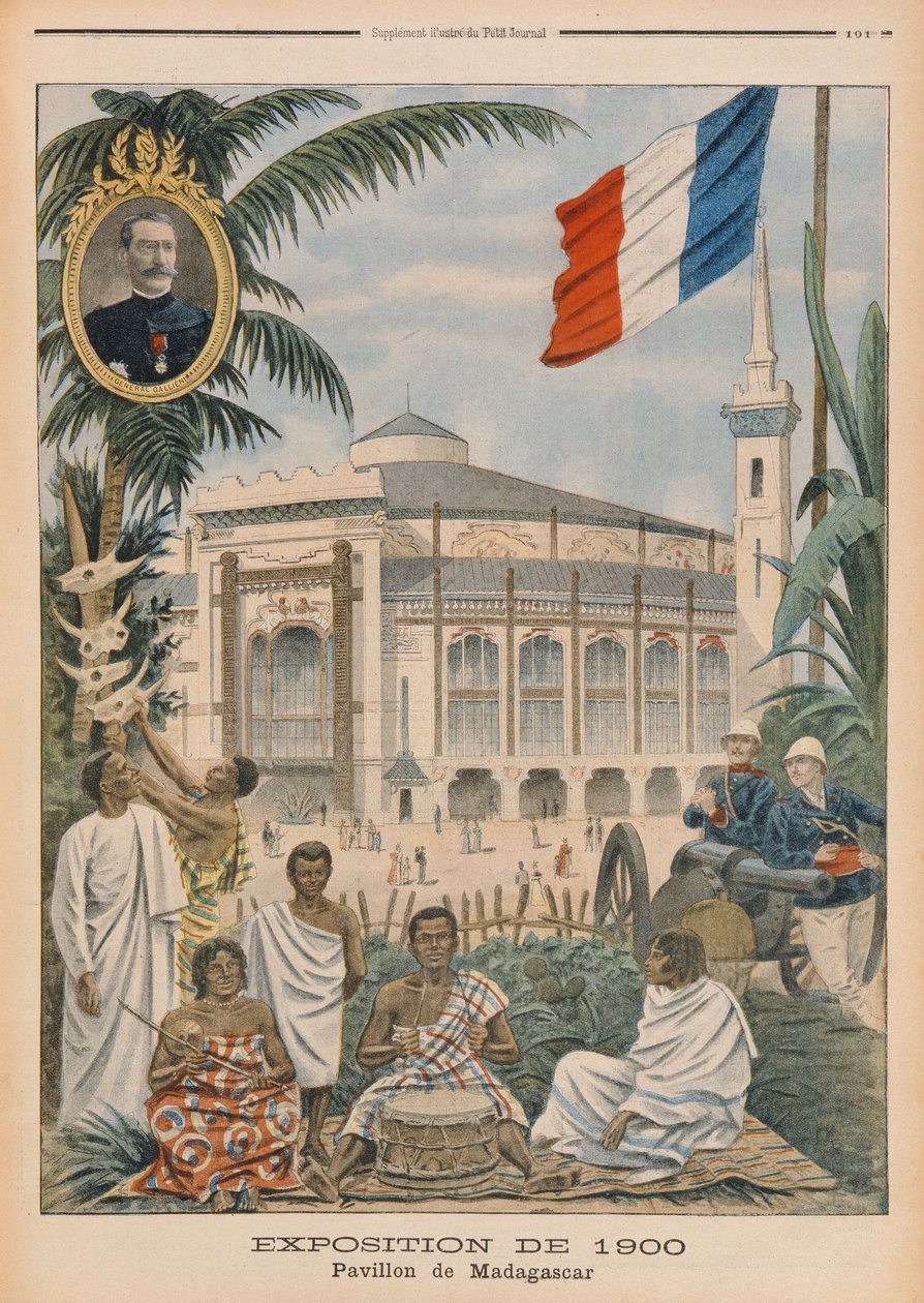Pawilon Madagaskaru na Wystawie Światowej 1900, Paryż, ilustracja z „Le Petit Journal”, 1 kwietnia 1900 (kolor lito) autorstwa French School